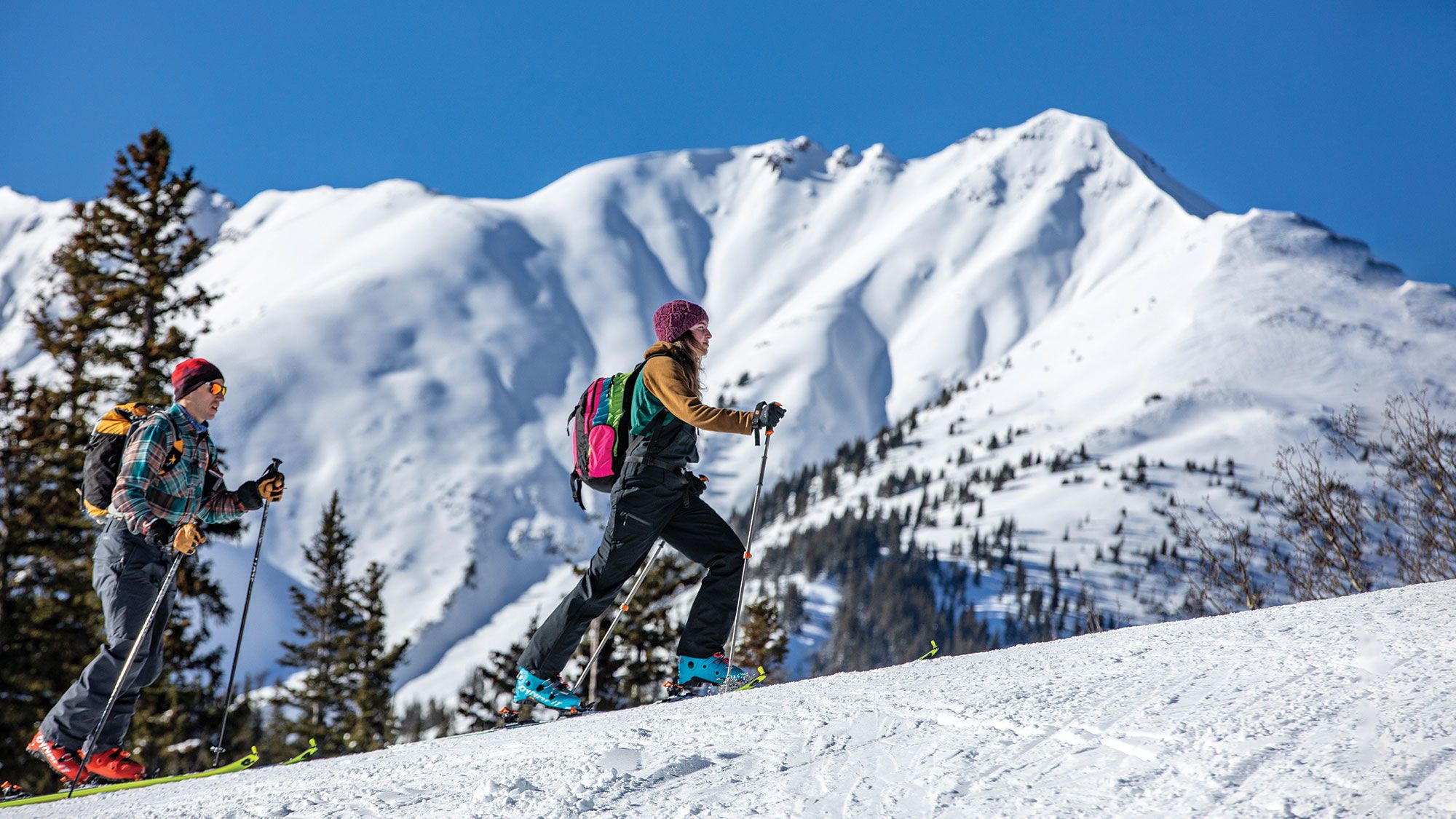 Uphill skiers at Aspen’s Snowmass resort. (Photo by Matt Power for Aspen Skiing Co.)