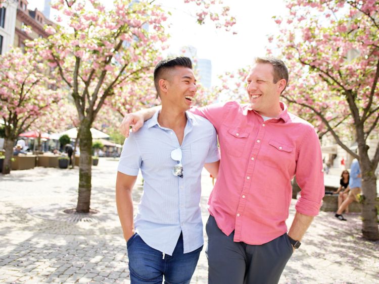 Promotional image featuring gay travelers used by Uniworld Boutique River Cruise Collection. Uniworld trains operations and commercial staff members on LGBTQ sensitivity. (Photo by Uniworld)