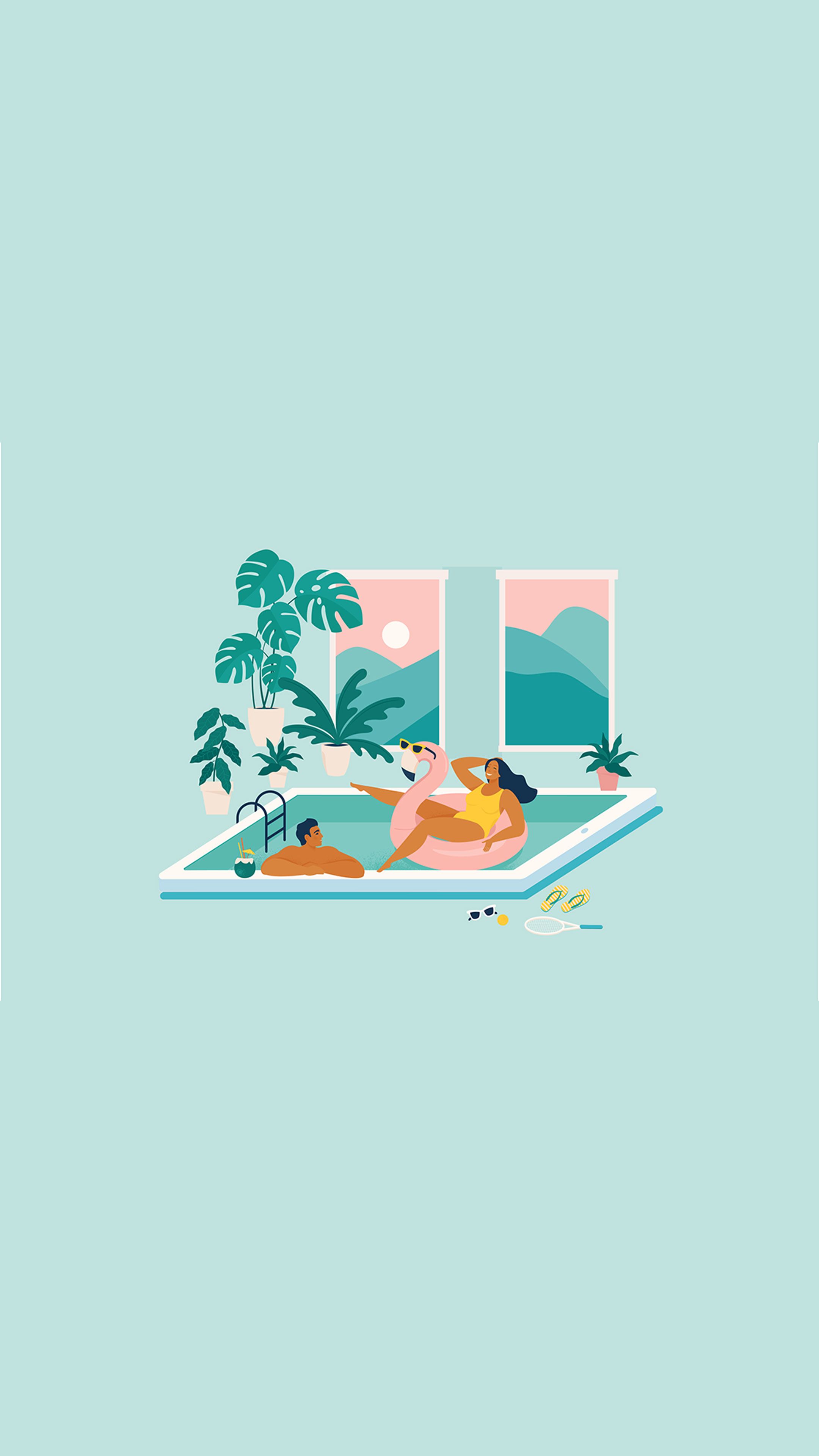 Illustration of two people relaxing in a pool
